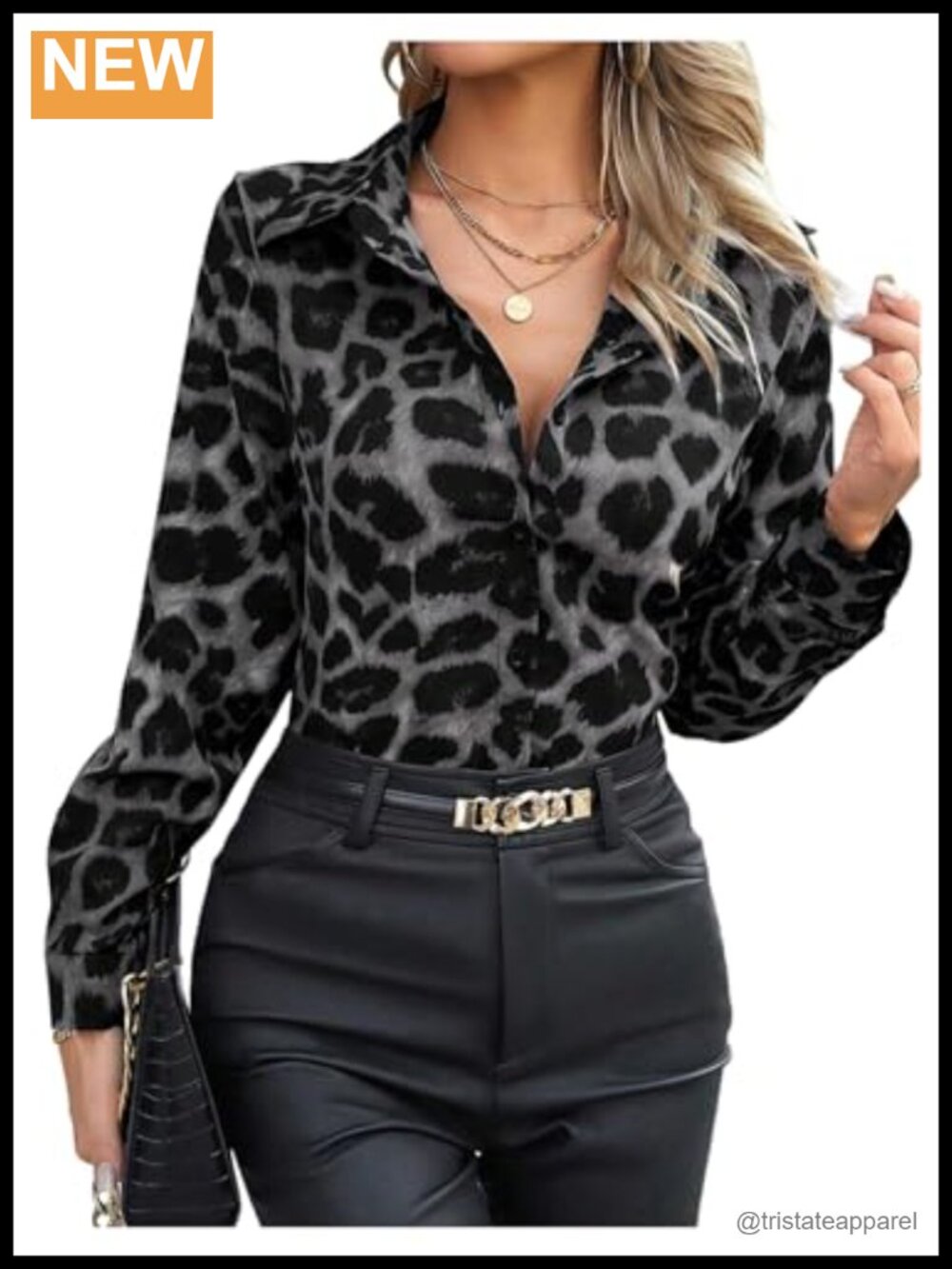 Women's Leopard Print Collared Long Sleeve Button Down Shirt
